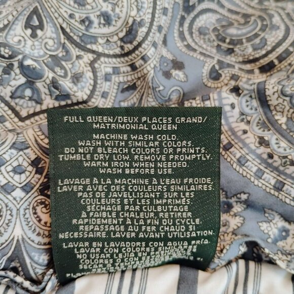 Ralph Lauren Queen / Full Reversible Comforter Blue Paisley Stripes 100% Cotton - Picture 5 of 8